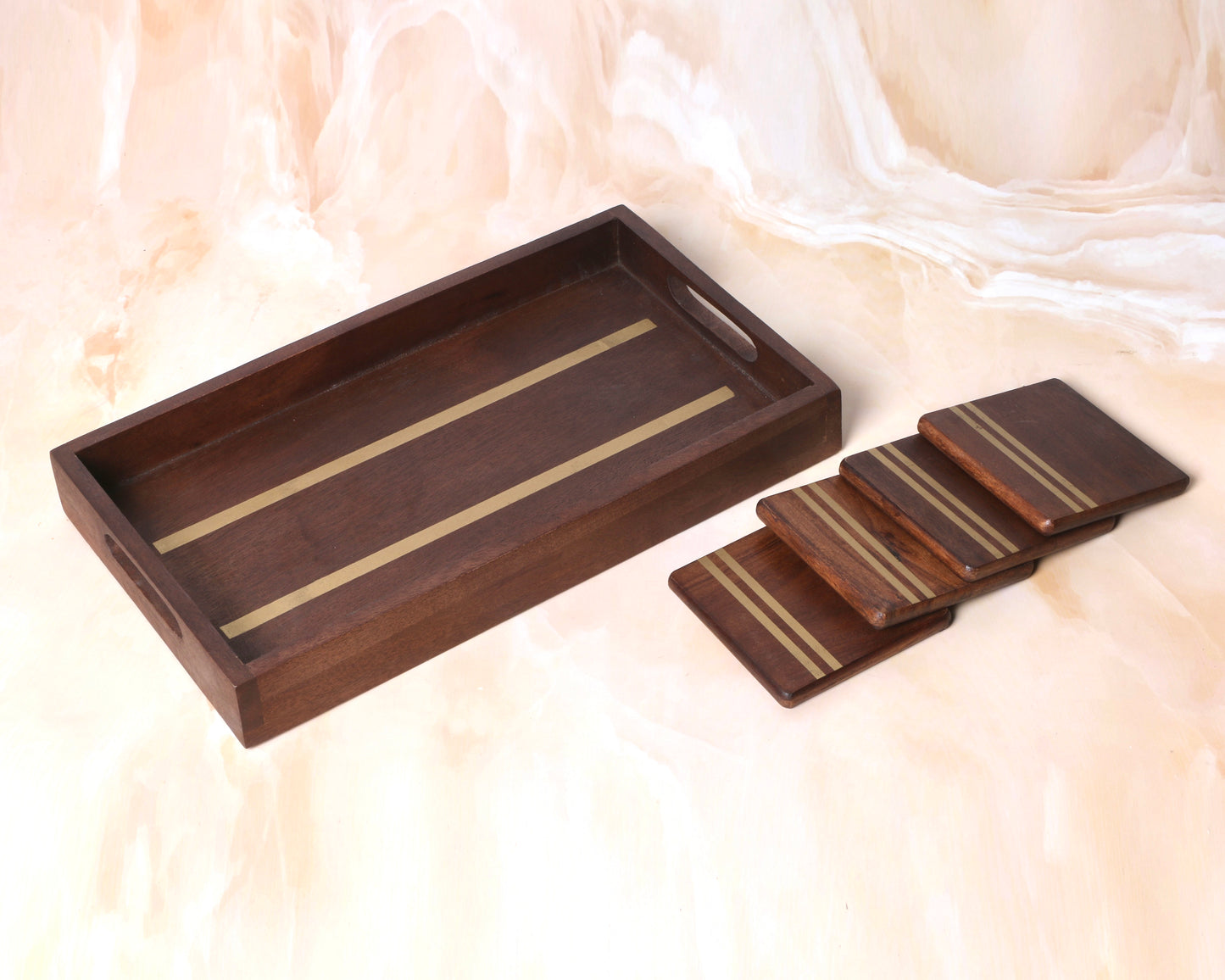 Luxe Rectangular Wooden Tray (With 4 FREE Wooden Coasters)