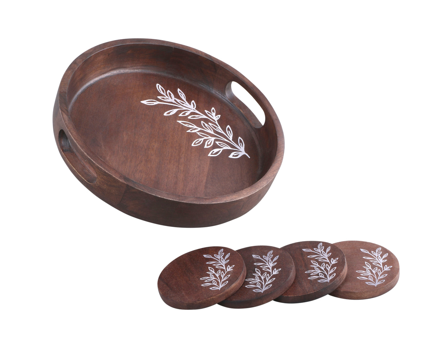 LUXE Round Wooden tray (With 4 FREE Coasters)