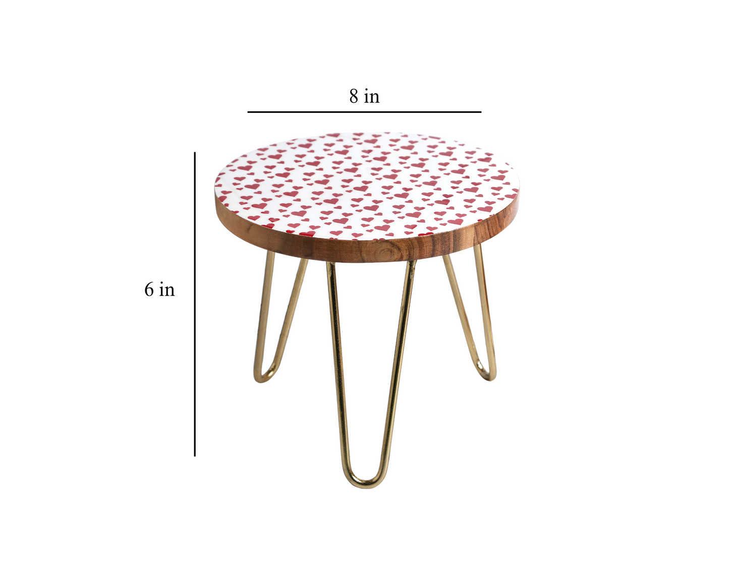 Red Heart Wooden Cake Stand With Golden Legs