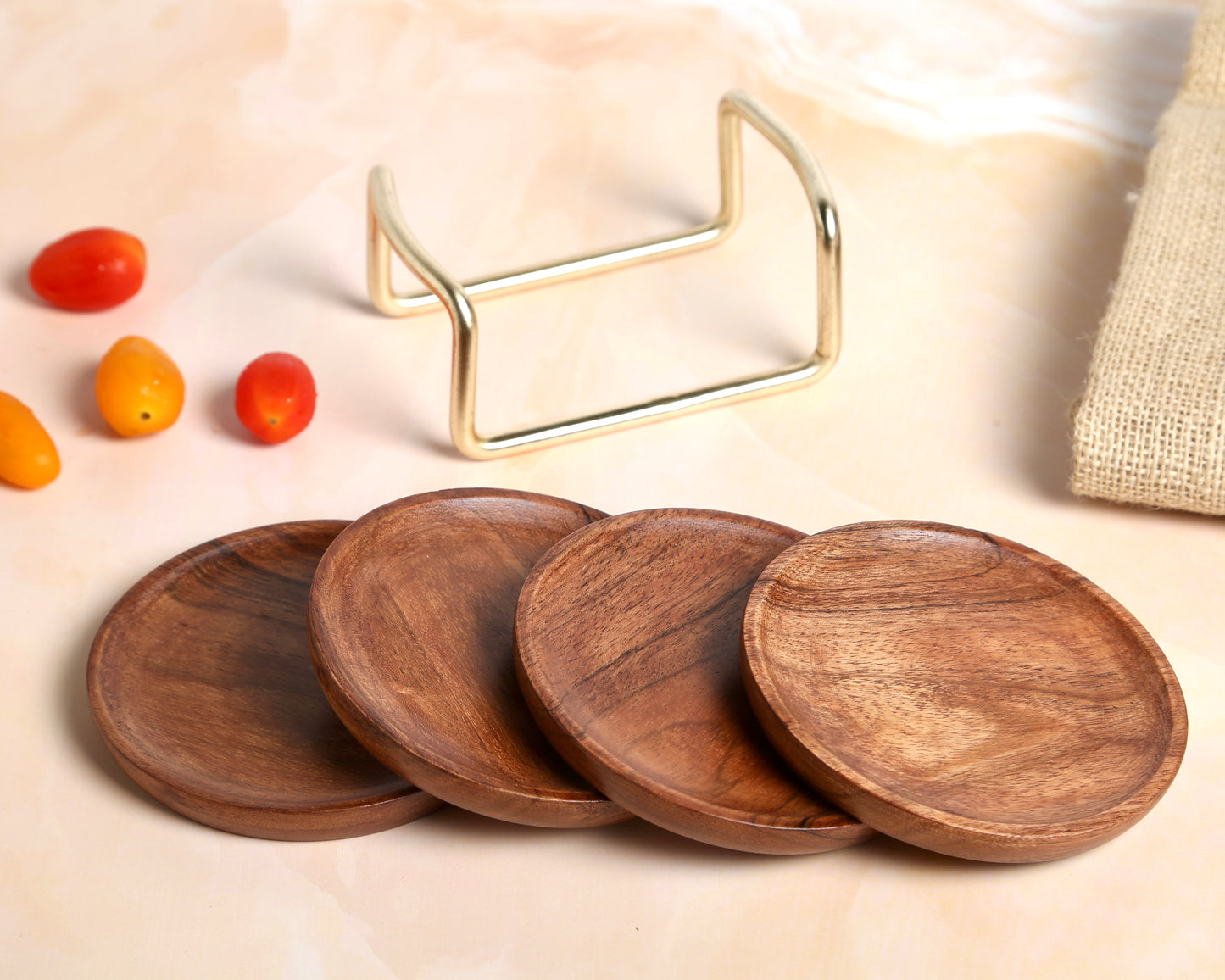 Wooden Coaster With Golden Holder