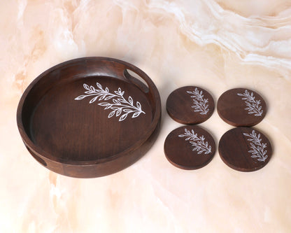 LUXE Round Wooden tray (With 4 FREE Coasters)