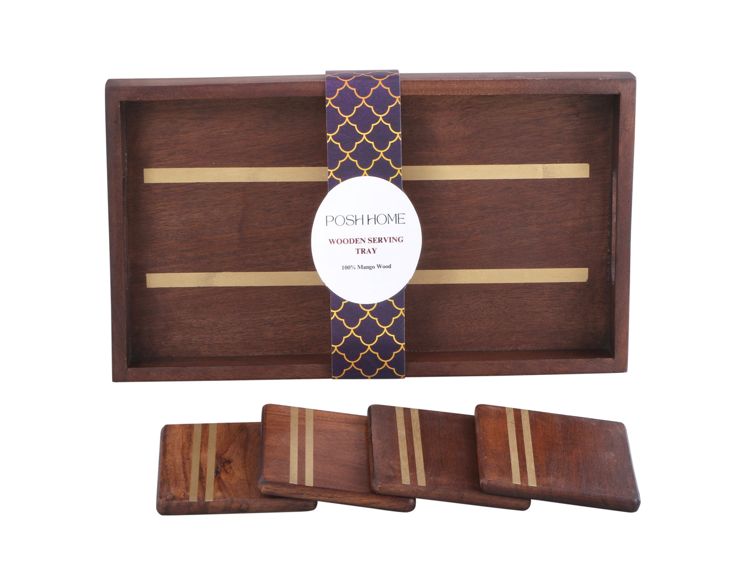 Luxe Rectangular Wooden Tray (With 4 FREE Wooden Coasters)