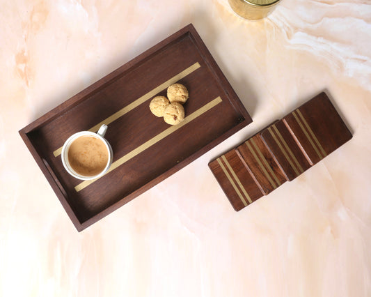 Luxe Rectangular Wooden Tray (With 4 FREE Wooden Coasters)