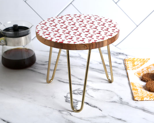 Red Heart Wooden Cake Stand With Golden Legs